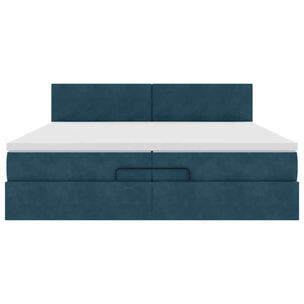 Османска легло с матраци и LED, тъмносиньо, 200x200 см, кадифе