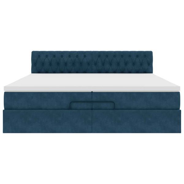 Османска легло с матраци и LED, тъмносиньо, 200x200 см, кадифе