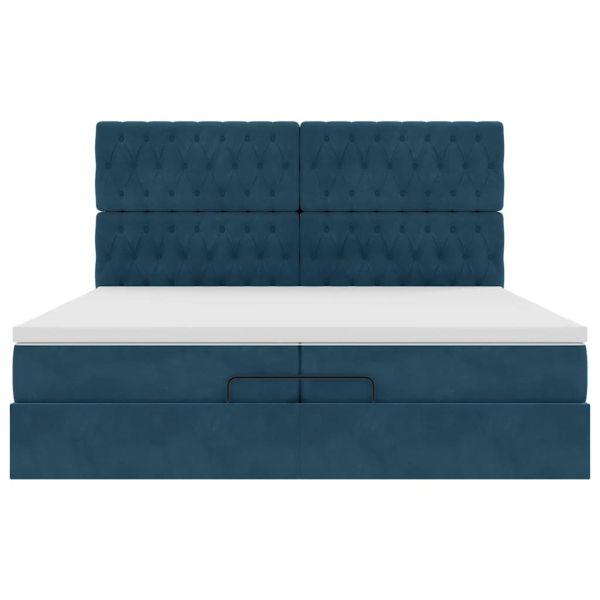 Османска легло с матраци, тъмносиньо, 200x200 см, кадифе