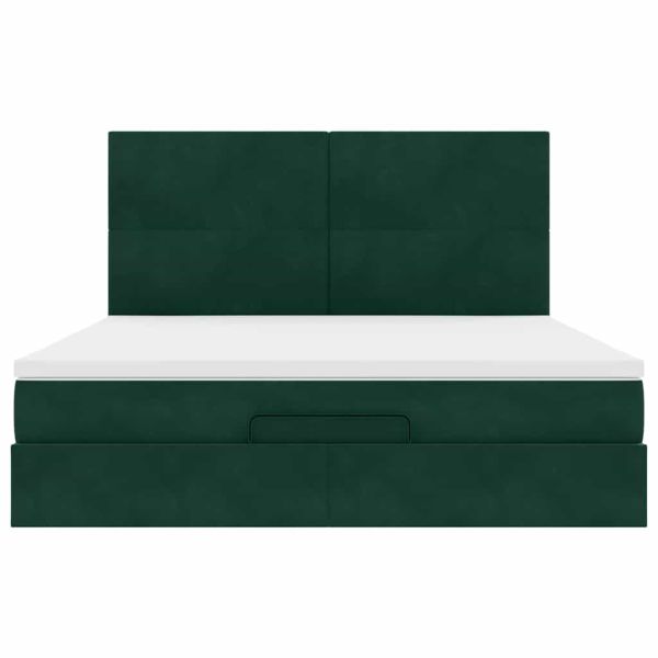 Османска легло с матраци и LED, тъмнозелено, 180x200 см, кадифе
