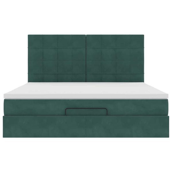 Османска легло с матраци и LED, тъмнозелено, 180x200 см, кадифе