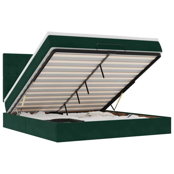 Османска легло с матраци и LED, тъмнозелено, 180x200 см, кадифе