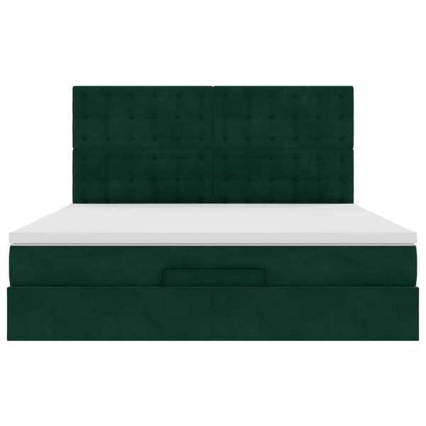 Османска легло с матраци и LED, тъмнозелено, 180x200 см, кадифе