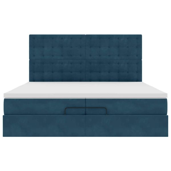 Османска легло с матраци и LED, тъмносиньо, 200x200 см, кадифе