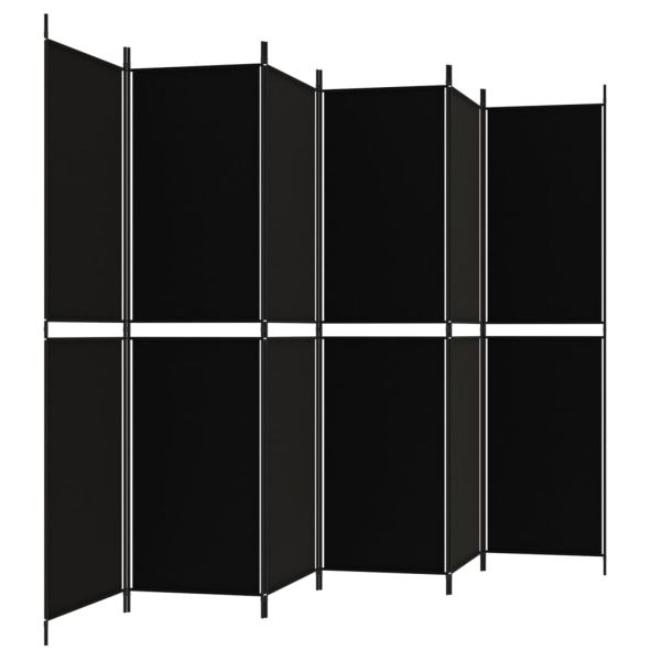 Параван за стая, 6 панела, черен, 300x200 cм, плат