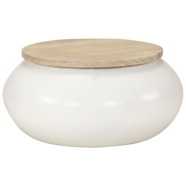Маса за кафе, бяла, 51x51x27 см, масивно мангово дърво