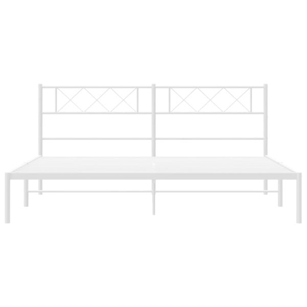 Метална рамка за легло с горна табла, бяла, 180x200 см