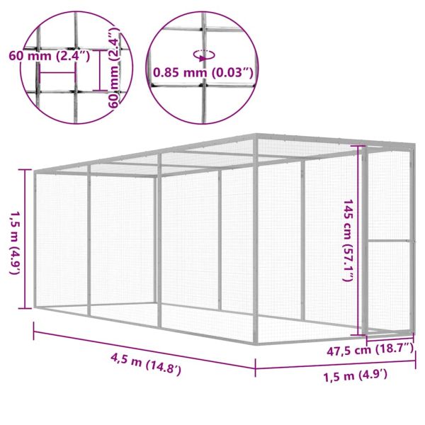 Клетка за котки 4,5x1,5x1,5 м поцинкована стомана