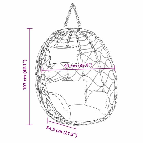 Висящ стол яйце Кремаво бяло 91,5 x 60 x 110 см полиратан