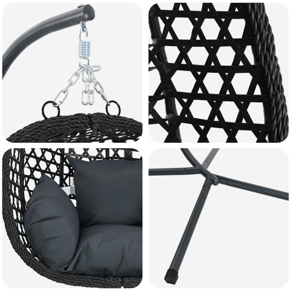 Висящ стол яйце Антрацит и черно 104 x 100 x 191 см полиратан