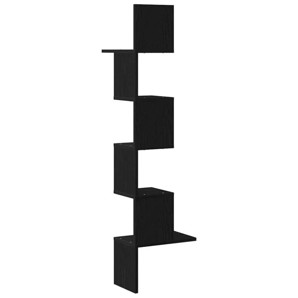 Стенен ъглов рафт, черен, 32x32x127,5 см, ПДЧ