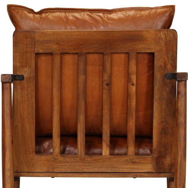 Фотьойл, кафяв, естествена кожа и акациево дърво