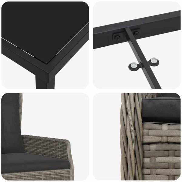 Комплект за хранене в градината 9 pcs Сив полиратан