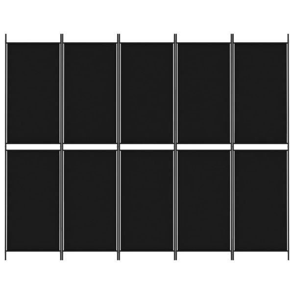 Параван за стая, 5 панела, черен, 250x200 см, текстил