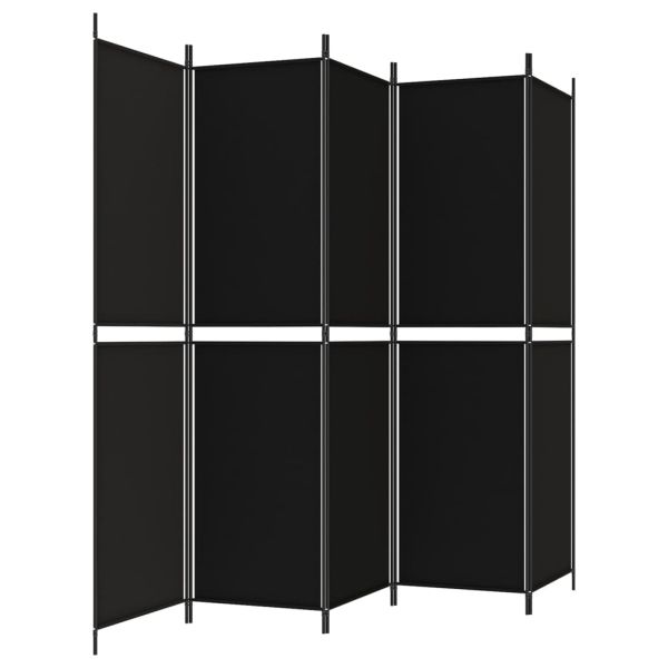 Параван за стая, 5 панела, черен, 250x200 см, текстил