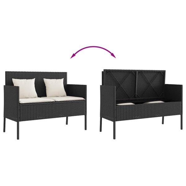 Градинска пейка с възглавници черен полиратан