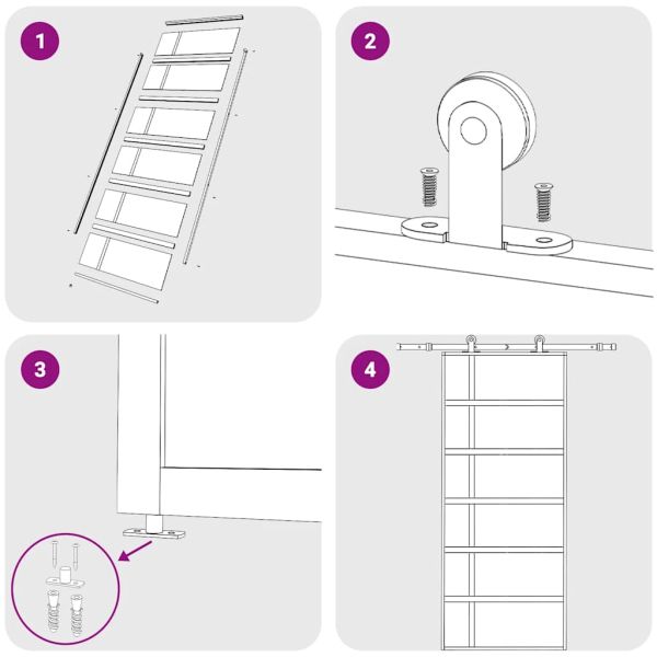 Плъзгаща се врата, ESG стъкло и алуминий, 90x205 см, бяла