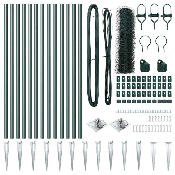 Стълб за ограда. Зелен 25 x 0,5 м (50 мм мрежа) Стомана