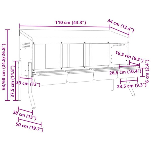 Кутия за гнездене за пилета с 4 отделения и крака, поцинкована стомана