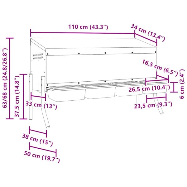 Кутия за гнездене за пилета с 4 отделения и крака, поцинкована стомана