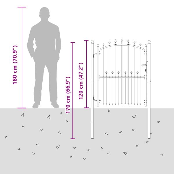 Оградна врата с шипове с заключване Черно 100 x 150 cm