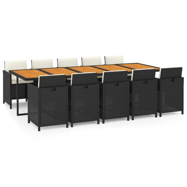 Градински комплект с възглавници 11 части полиратан черен