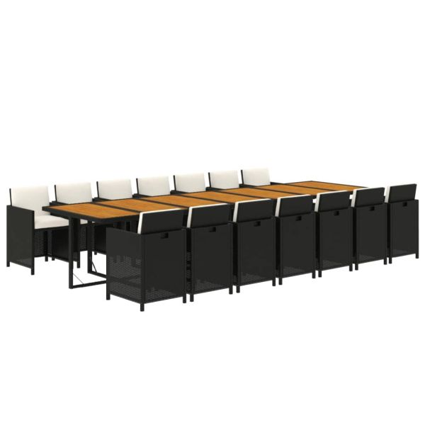 Градински комплект с възглавници 15 части полиратан черен