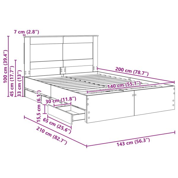 Рамка за легло с чекмедже Бяло 140 x 200 cm Инженерна дървесина