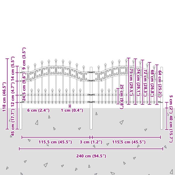 Градска ограда Kampen Сив 240 x 118 см Прахово покритие стомана