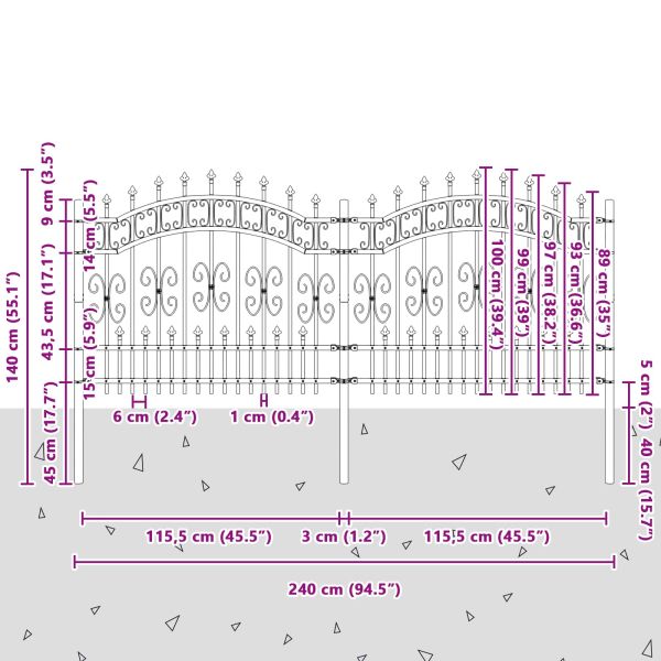 Градска ограда Сив 240 x 140 cm Прахово покритие стомана
