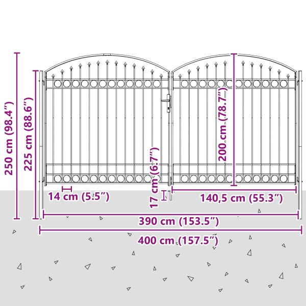 Врата за ограда с заключване Сив 301 x 224.5 см Стомана