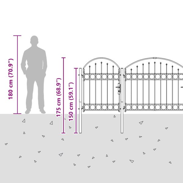 Врата за ограда с аркиран връх Assen Сив 4 x 1,25 m Стомана