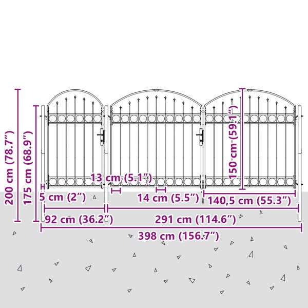 Врата за ограда с аркиран връх Assen Сив 400 x 100 cm Стомана
