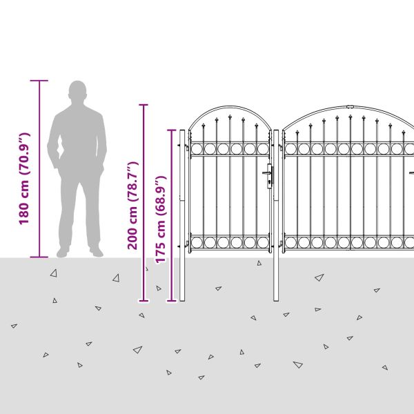 Врата за ограда с аркиран връх Assen Сив 400 x 100 cm Стомана