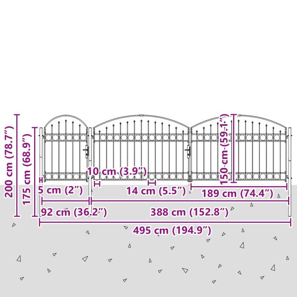 Врата за ограда с аркиран връх Assen Сив 500 x 100 cm Стомана