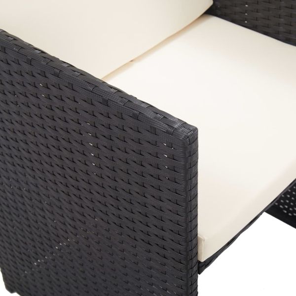 Градински комплект с възглавници, 17 части, черен полиратан