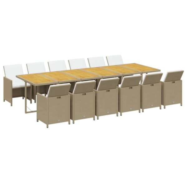 Градински комплект с възглавници, 13 части, полиратан, бежов