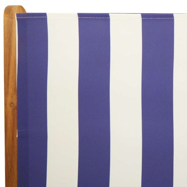 Градински трапезен комплект, 7 части, син и бял, плат и масив