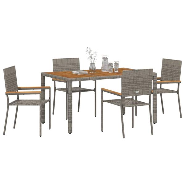 Комплект за хранене в градината 5 pcs Сив полиратан