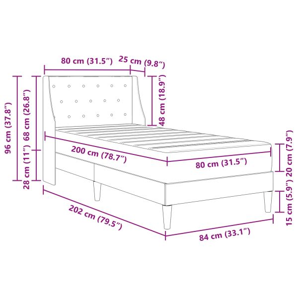 Рамка за легло с матрак с матрак Черен 80 x 200 cm Кадифе