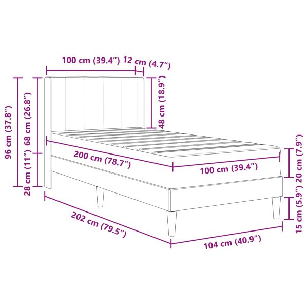 Рамка за легло с матрак Светлосиво 100 x 200 cm Кадифе