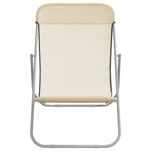 Сгъваеми плажни столове 2 бр кремави текстилен и стомана