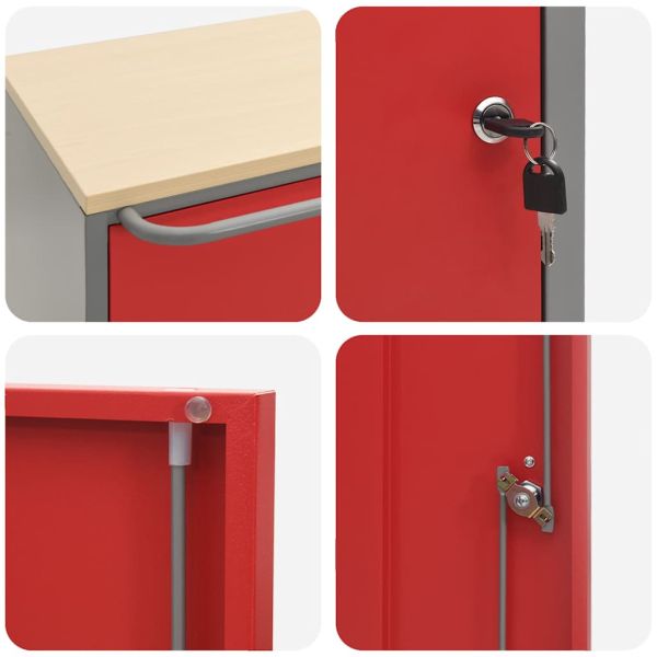 Работна маса с рафт с колело Червен и сив 75 x 45 x 85 см