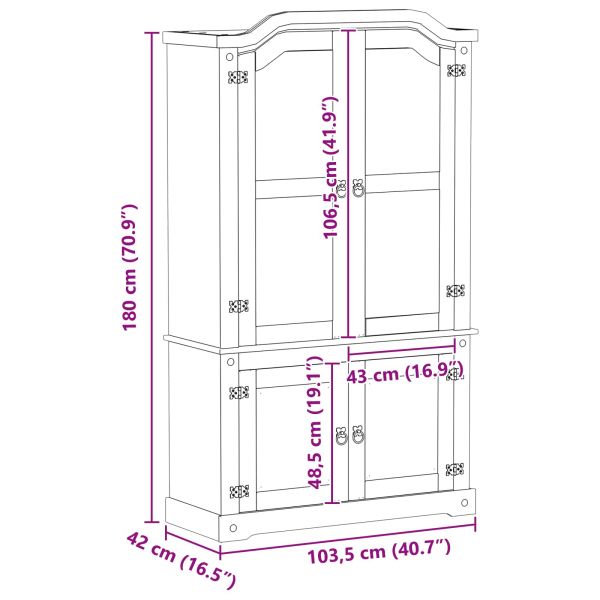 Витрина Бяло 103.5 x 42 x 180 см Солидно борово дърво