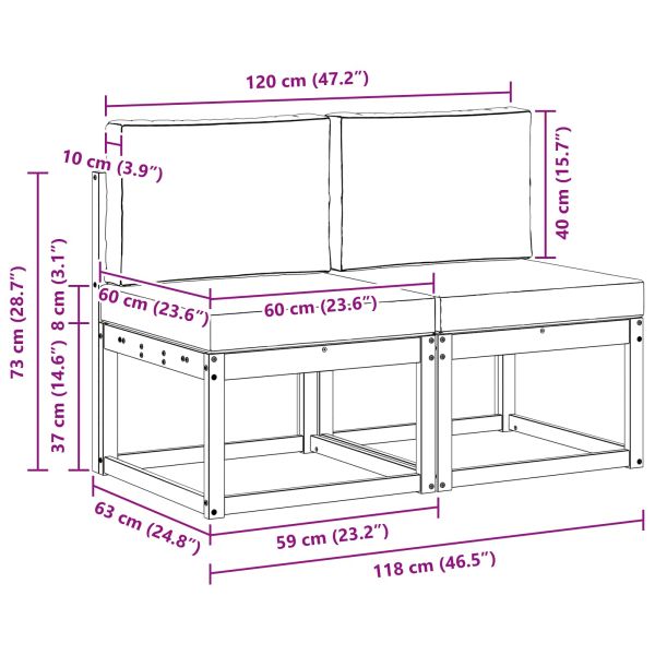 2 Брой Среден диван за открито Солидно акациево дърво Естествен