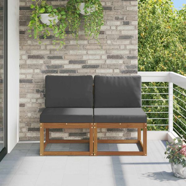 2 Брой Среден диван за открито Солидно акациево дърво Естествен