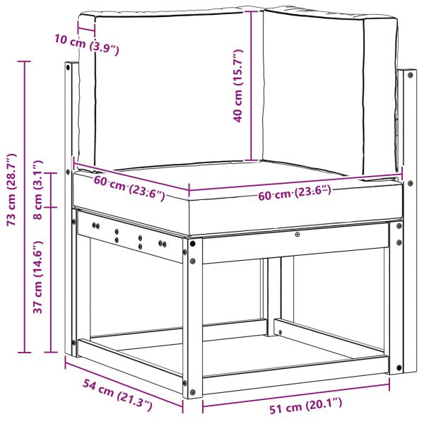 Външен ъглов диван Солидно акациево дърво Естествен