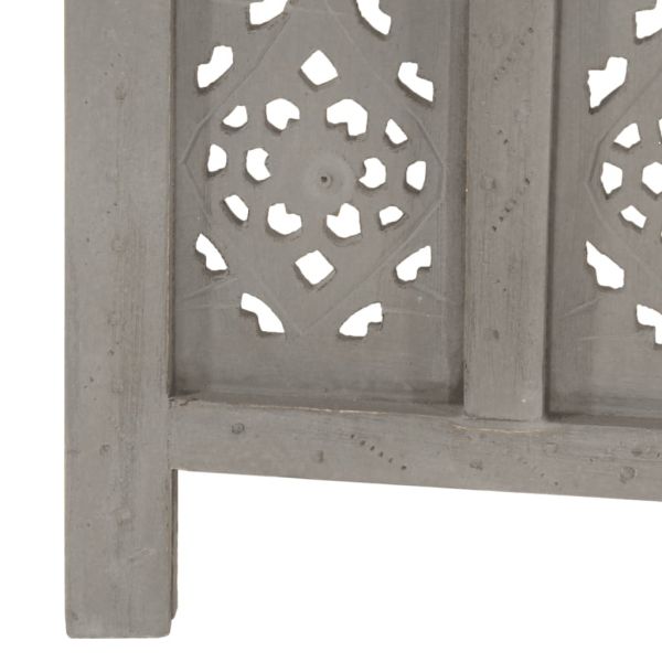 Ръчно резбован параван, 5 панела, сив, 200x165 cм, манго масив