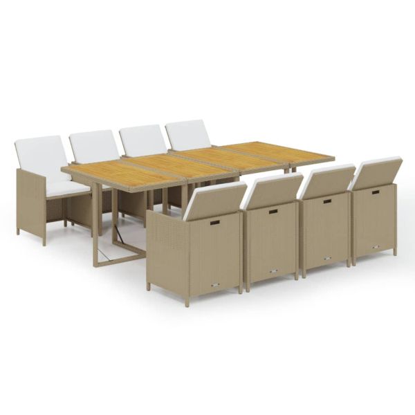 Градински комплект с възглавници 9 части полиратан бежов