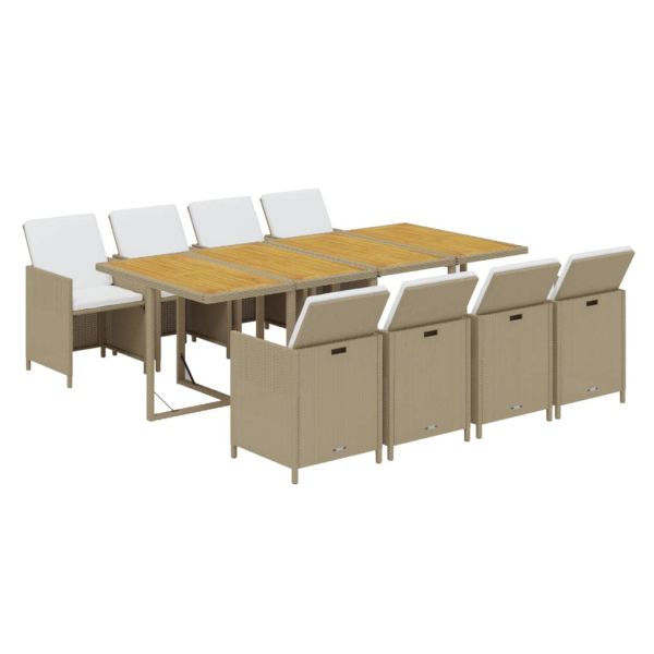 Градински комплект с възглавници 9 части полиратан бежов